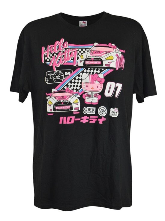 Hello Kitty Racing Graphic Tee Black Pink Sanrio Size XL - Picture 2 of 3